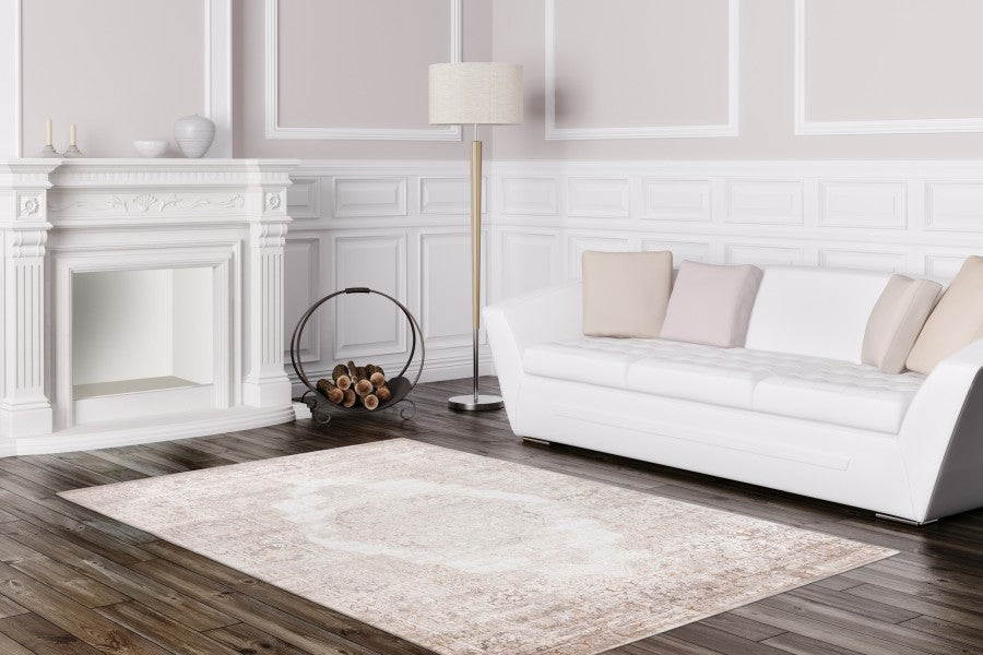 beige cream rug in front of cream couch